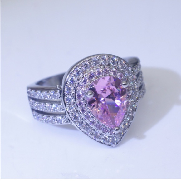 White Gold Filled Pink Pear Shaped Ring - Picture 4 of 5